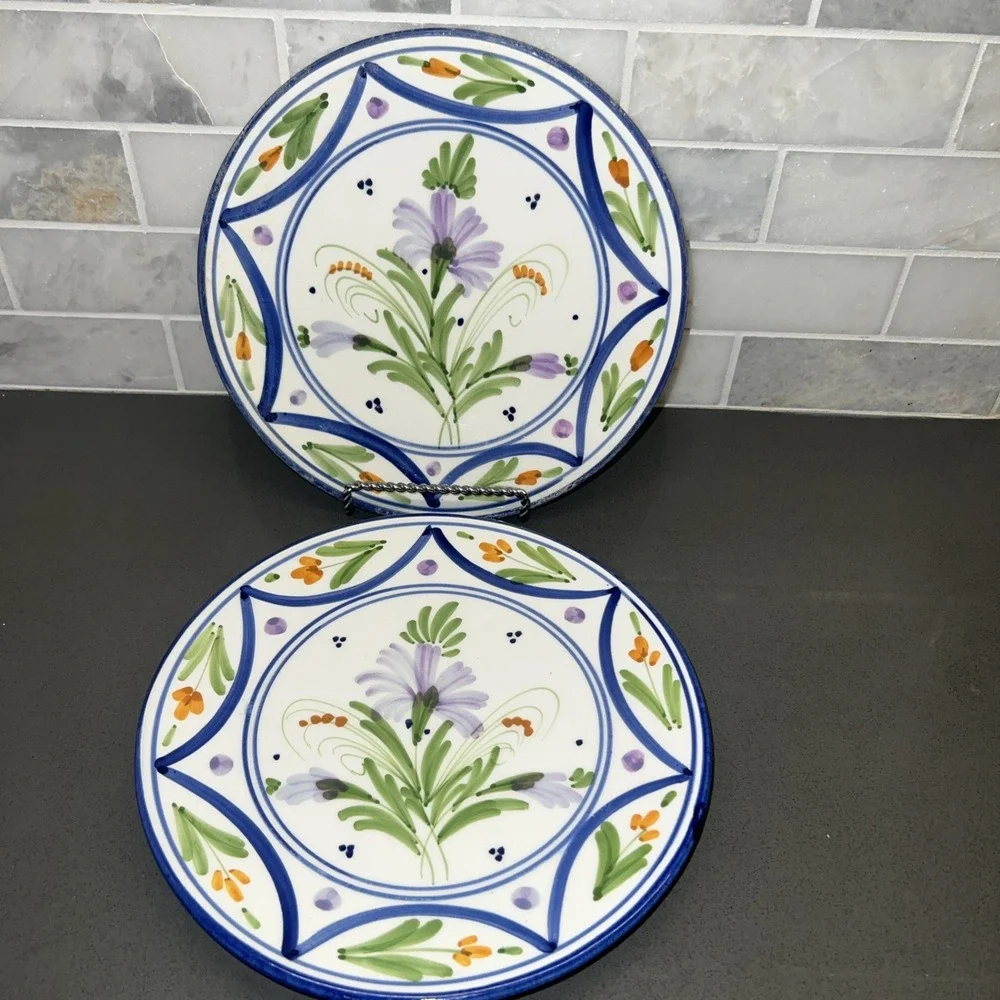 Manises Plate Set (2) Handmade Vintage Flower